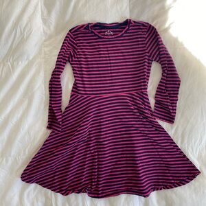 EUC primary pink and navy stripe skater dress size 6-7